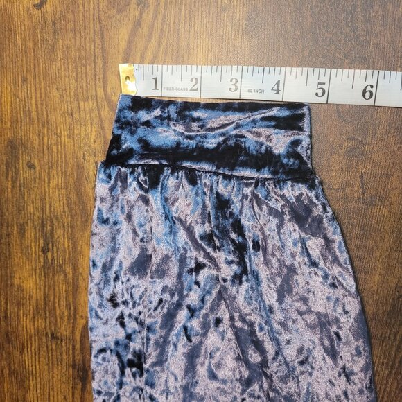 Adrianna Papell Crushed Velvet Top L Puff Sleeve Tie Wash Smokey Blue Shimmer - Picture 10 of 10